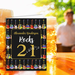 Personalized pGuitar 21st Birthday Black Gold Card