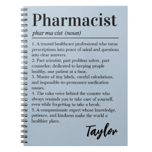 Personalized Pharmacist Definition Dusty Blue Gift Notebook