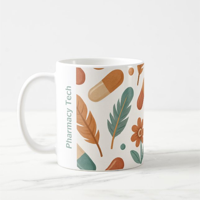Personalized Pharmacy Mug Boho Daisy Feathers (Left)