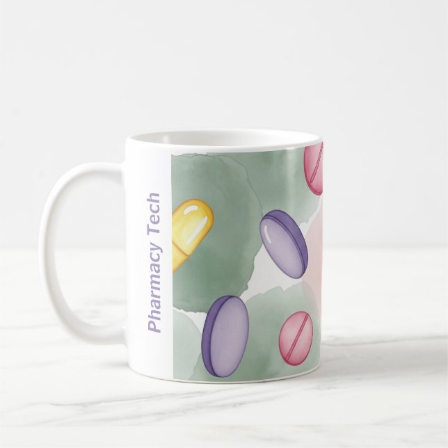 Personalized Pharmacy Mug Grey Pink Purple Pills (Left)