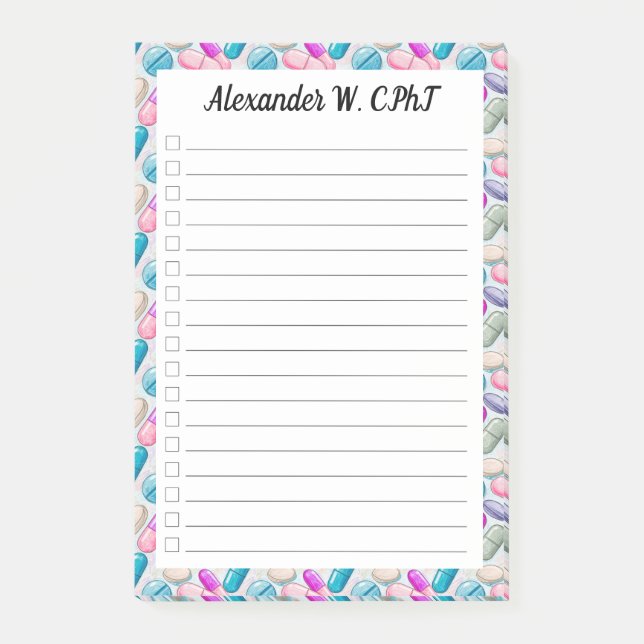 Personalized Pharmacy Tech Check List Post It  Post-it Notes (Front)