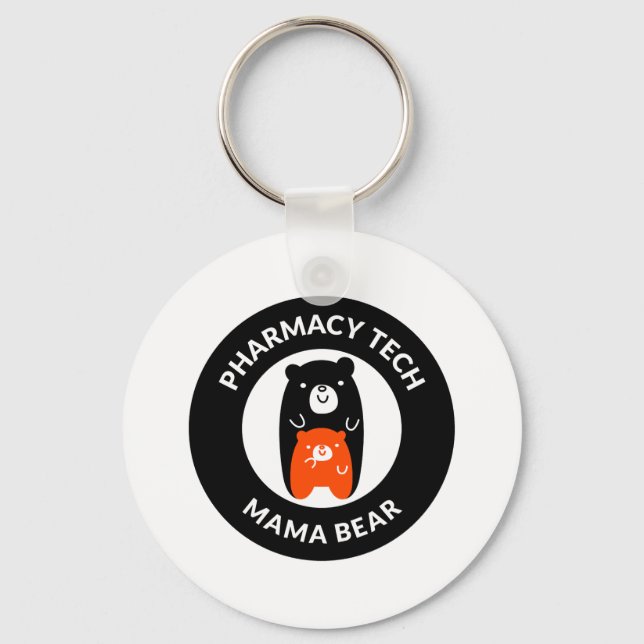 Personalized Pharmacy Tech Mama Bear Keychain (Front)