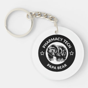 Personalized Pharmacy Tech Papa Bear Keychain Dad