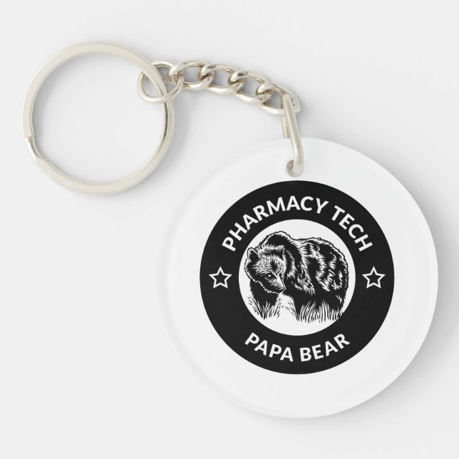 Personalized Pharmacy Tech Papa Bear Keychain Dad (Front)