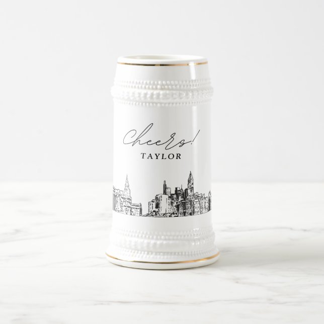 Personalized Philadelphia Gift Skyline Beer Stein (Center)