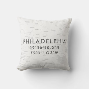 Personalized Philadelphia Map   Light Gray Throw Pillow