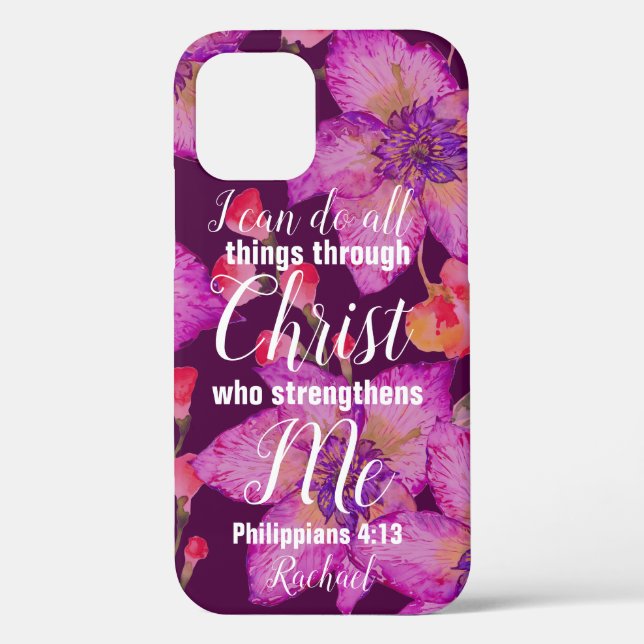 Personalized Philippians 4:13 Bible Verse Floral Case-Mate iPhone Case (Back)