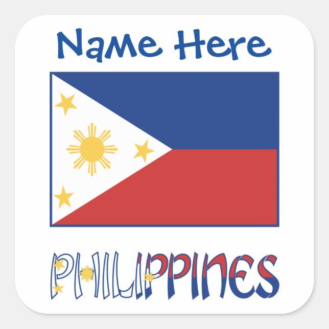 Personalized Philippines Flag Name Square Label (Front)