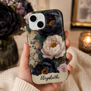 Personalized Phone Case Dark Purple Peonies