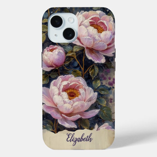 Personalized Phone Case Vintage Pink Peonies  (Back)