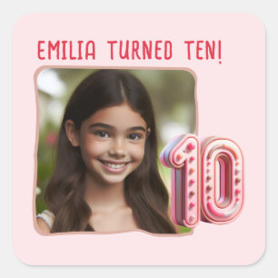 Personalized Photo 10th Birthday Party Square Sticker