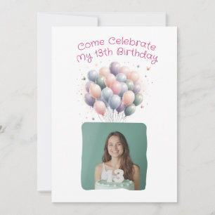 Personalized Photo 13th Birthday Balloons Invitation