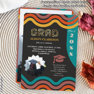 Personalized Photo 2025 Retro Funky Graduation Invitation