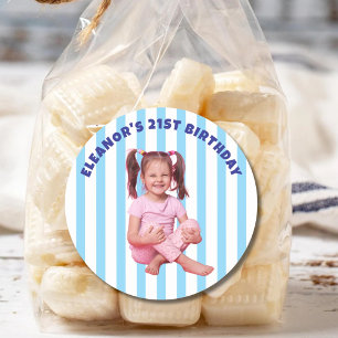 Personalized Photo 20th 30th Birthday Party Favour Classic Round Sticker