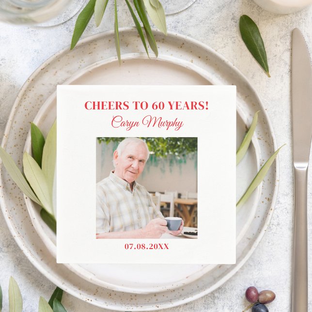 Personalized Photo 30th 40th 50th 60th 70 Birthday Napkin (Creator Uploaded)