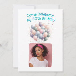 Personalized Photo 30th Birthday Balloons Invitation