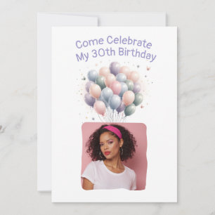 Personalized Photo 30th Birthday Balloons Invitation