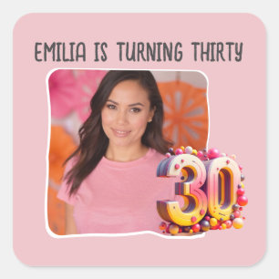 Personalized Photo 30th Birthday Party Square Sticker
