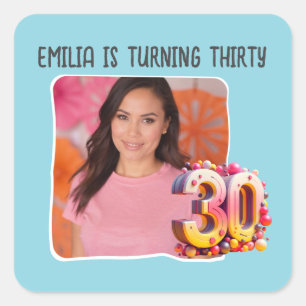 Personalized Photo 30th Birthday Party Square Sticker