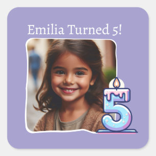 Personalized Photo 5th Birthday Party Square Sticker