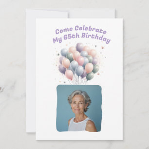 Personalized Photo 65th Birthday Balloons Invitation