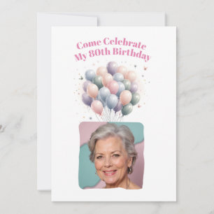Personalized Photo 80th Birthday Balloons Invitation