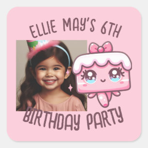 Personalized Photo Add Name Cute Birthday Cake Square Sticker