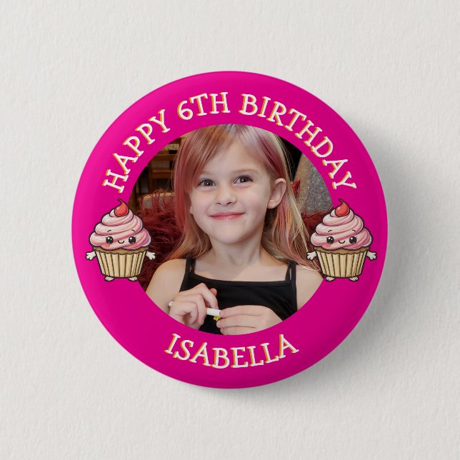 Personalized Photo, Age and Name Birthday   2 Inch Round Button (Front)