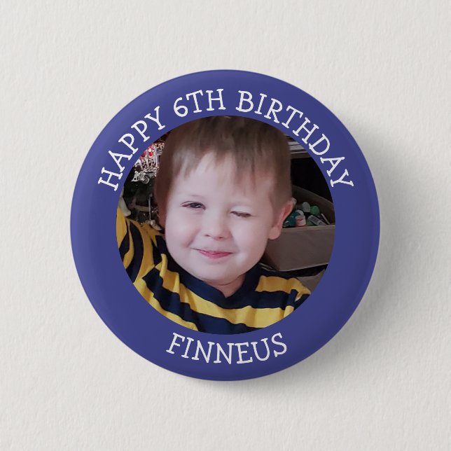Personalized Photo, Age and Name Birthday  2 Inch Round Button (Front)
