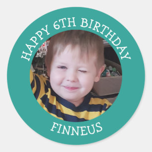 Personalized Photo, Age and Name Birthday     Classic Round Sticker