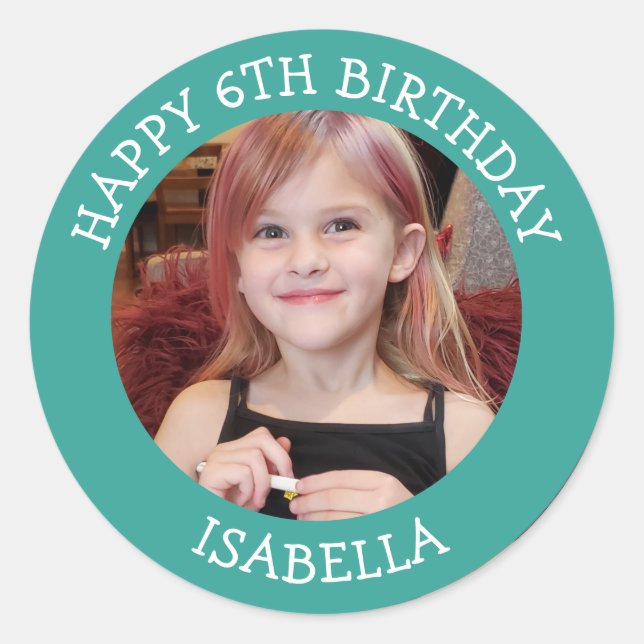 Personalized Photo, Age and Name Birthday   Classic Round Sticker (Front)