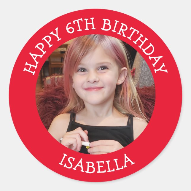 Personalized Photo, Age and Name Birthday   Classic Round Sticker (Front)