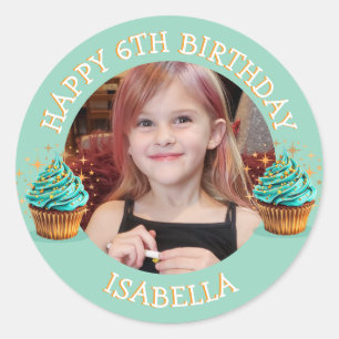 Personalized Photo, Age and Name Birthday   Classic Round Sticker