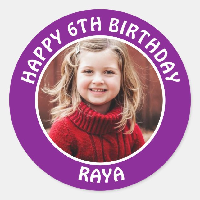 Personalized Photo, Age and Name Birthday Party Classic Round Sticker (Front)