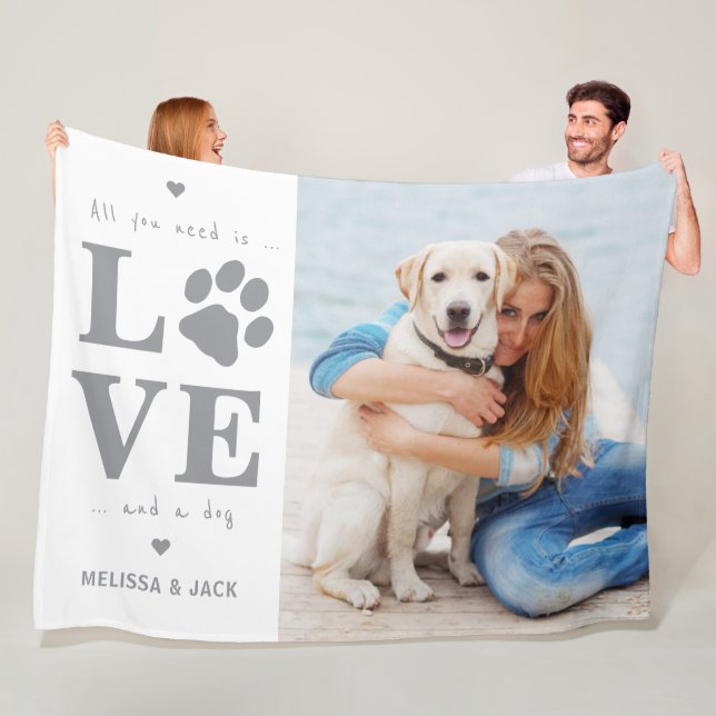 Personalized Photo All You Need Is Love and a Dog Fleece Blanket (In Situ)