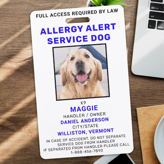Personalized Photo Allergy Alert Service Dog Badge (Creator Uploaded)