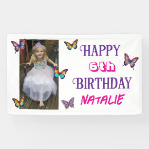 Personalized Photo and Age Butterfly Birthday Banner
