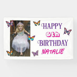Personalized Photo and Age Butterfly Birthday Banner