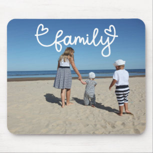 Personalized Photo and Family Text With Hearts Mouse Pad