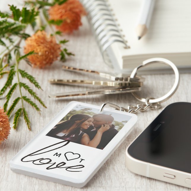 Personalized Photo and Monogram Text Photo Collage Keychain (Front Right)