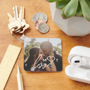 Personalized Photo and Monogram Text Photo Collage Keychain