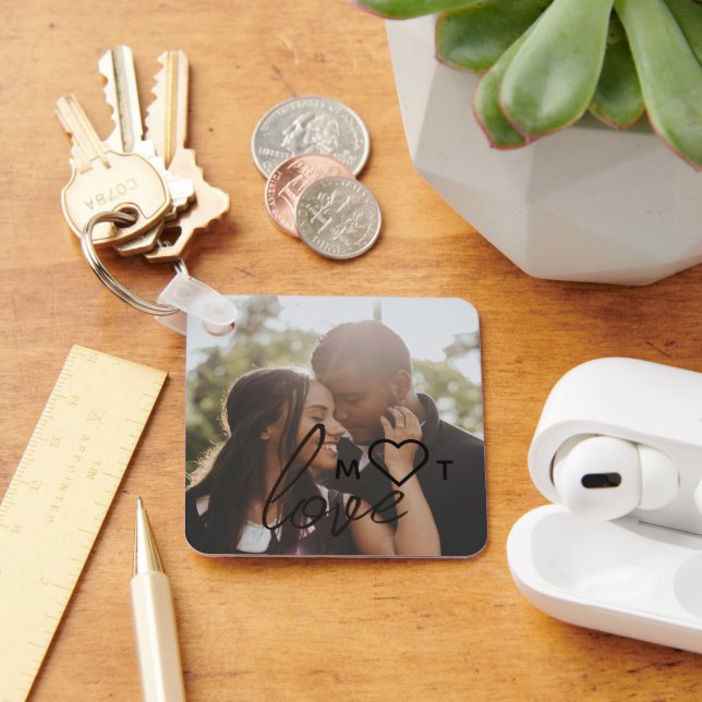 Personalized Photo and Monogram Text Photo Collage Keychain (Desk)