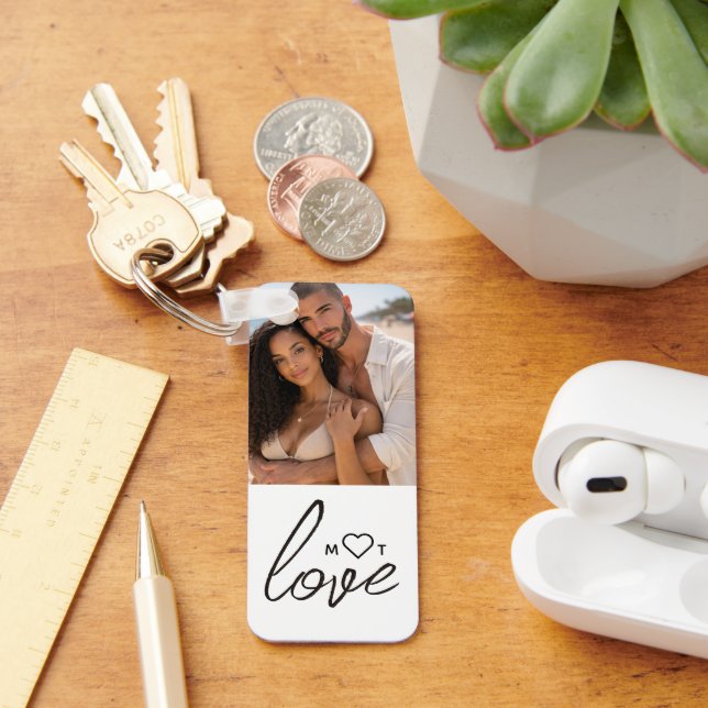 Personalized Photo and Monogram Text Photo Collage Keychain (Desk)