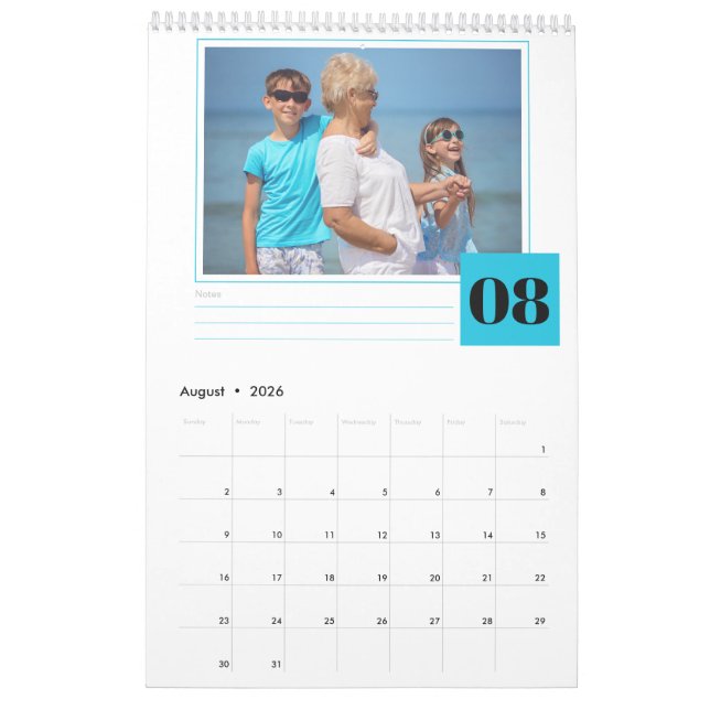 Personalized Photo and Monthly Notes Section 2024 Calendar (Aug 2026)