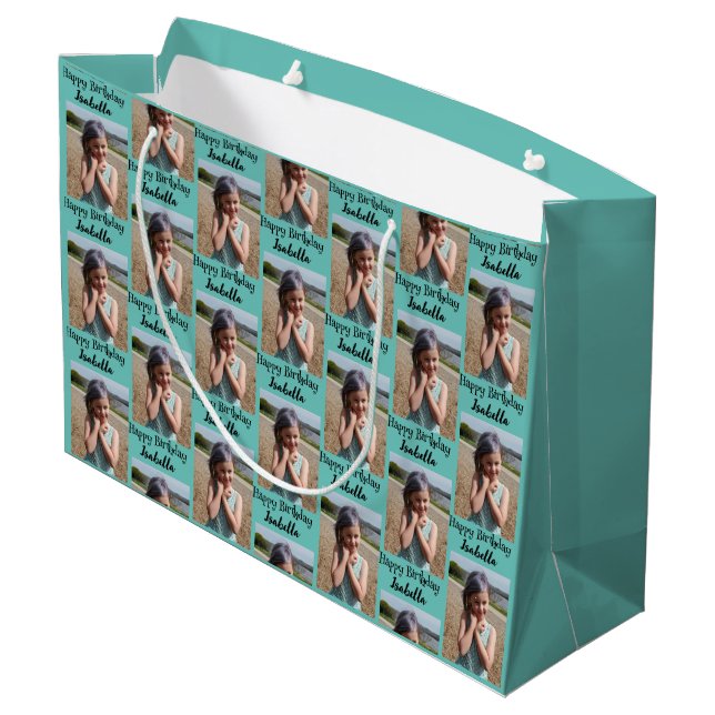 Personalized Photo and Name Birthday Wrap Large Gift Bag (Back Angled)