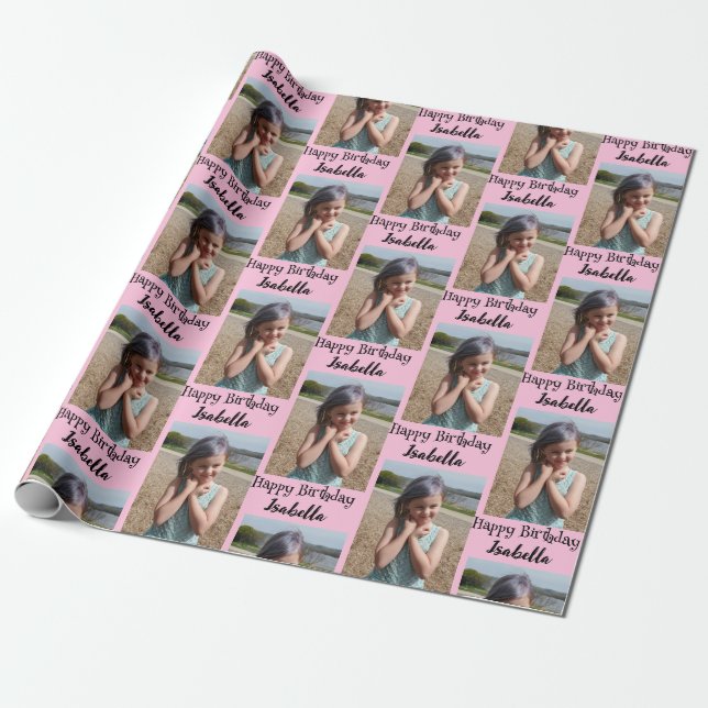 Personalized Photo and Name Birthday Wrap Wrapping Paper (Unrolled)