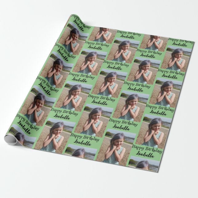 Personalized Photo and Name Birthday Wrap Wrapping Paper (Unrolled)
