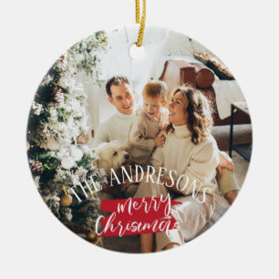 Personalized photo and name christmas ceramic ornament