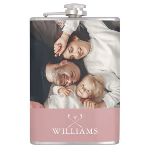 Personalized Photo And Name Dusty Rose Pink Hip Flask