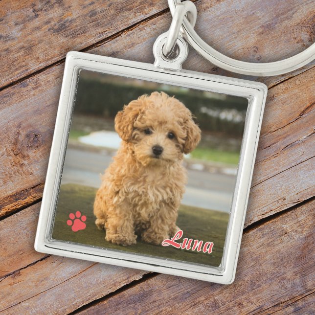 Personalized Photo and Name in Red Keychain (Creator Uploaded)